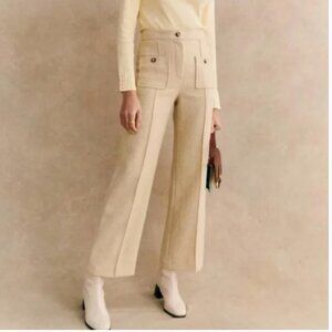 Sézane Emilio Trousers Cream sz 34 pants wide leg tweed